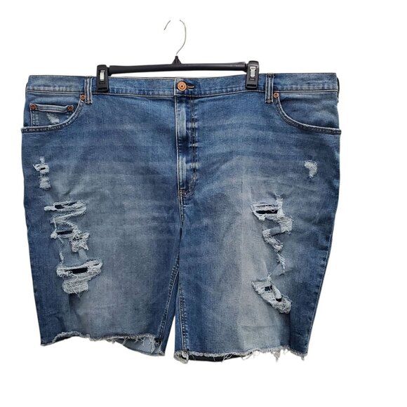 True Nation by DXL Big & Tall Athletic Fit Destroyed 10" Denim Shorts 54 Waist - Picture 1 of 9